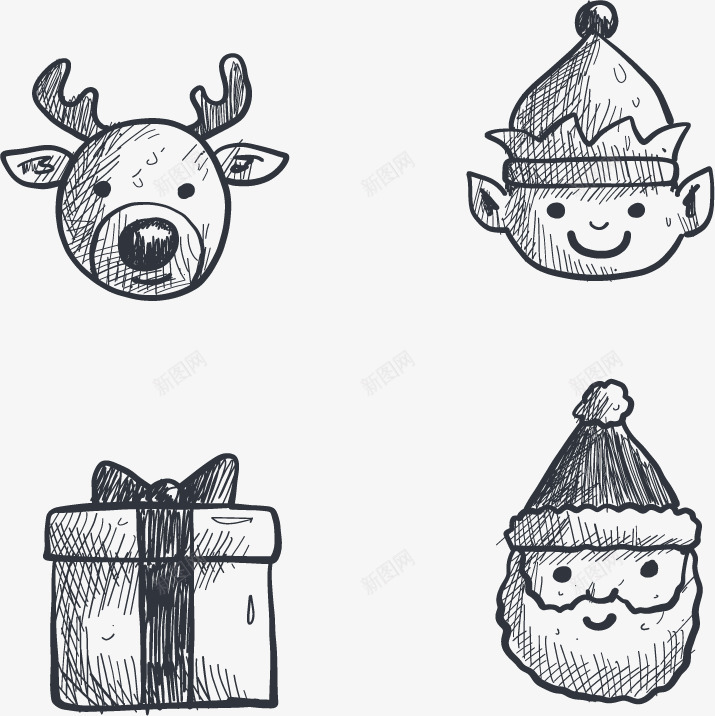 雪鹿素描圣诞节物品png免抠素材_新图网 https://ixintu.com 免抠png素材 免费png素材 可爱 圣诞老人 小精灵 手绘 礼盒