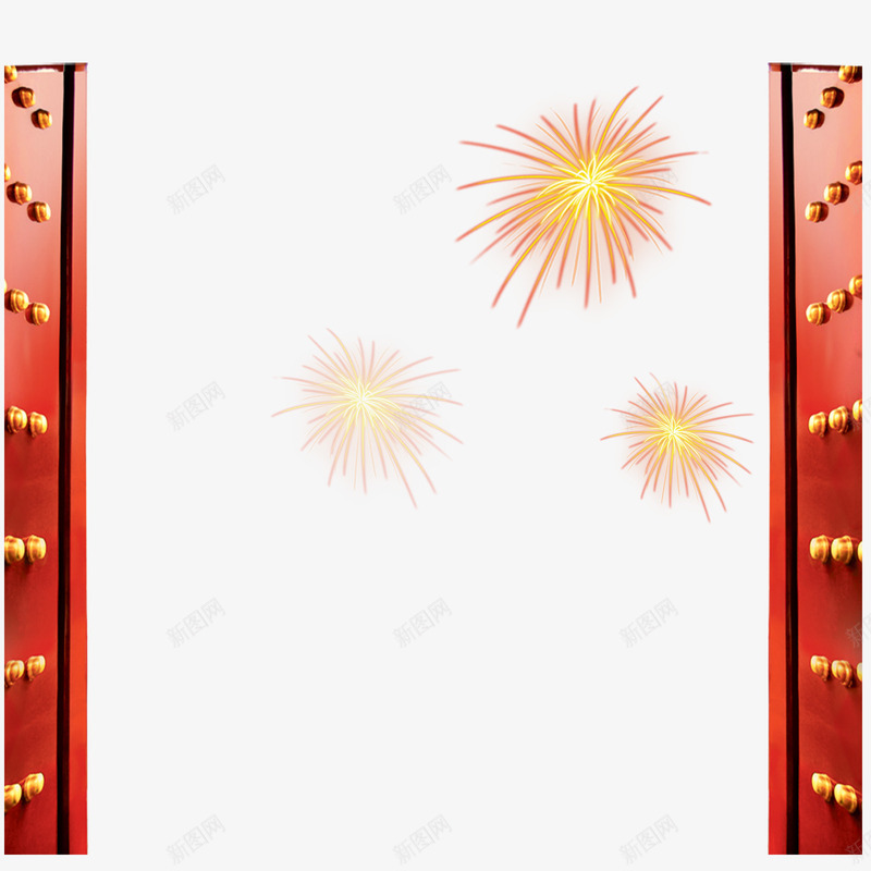 大红门外的烟花png免抠素材_新图网 https://ixintu.com 大红 大红门 建筑 烟花 背景 门 门外的烟花