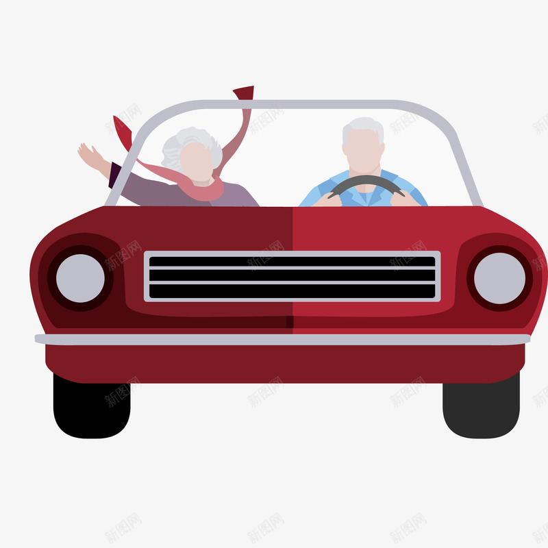 开车兜风的老人家矢量图ai免抠素材_新图网 https://ixintu.com 人物设计 兜风 开车 红色汽车 老人家 老年人 矢量图