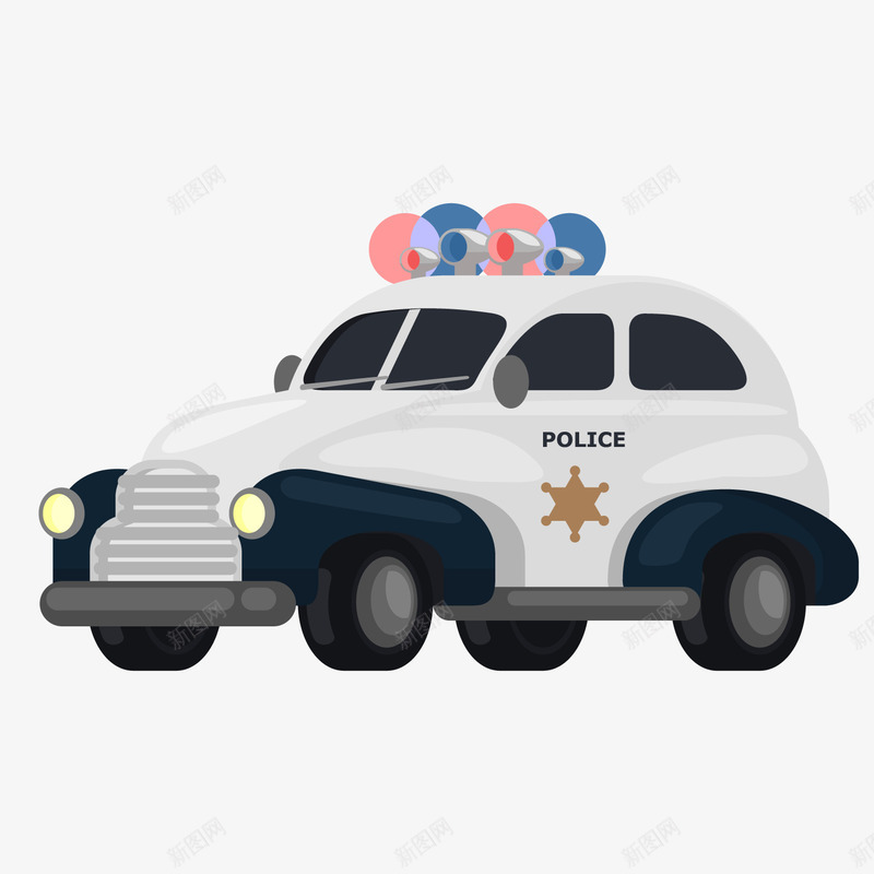 卡通警察汽车元素矢量图ai免抠素材_新图网 https://ixintu.com 光芒 出行 创意 卡通 发光 扫黑 警察 警报 质感 矢量图