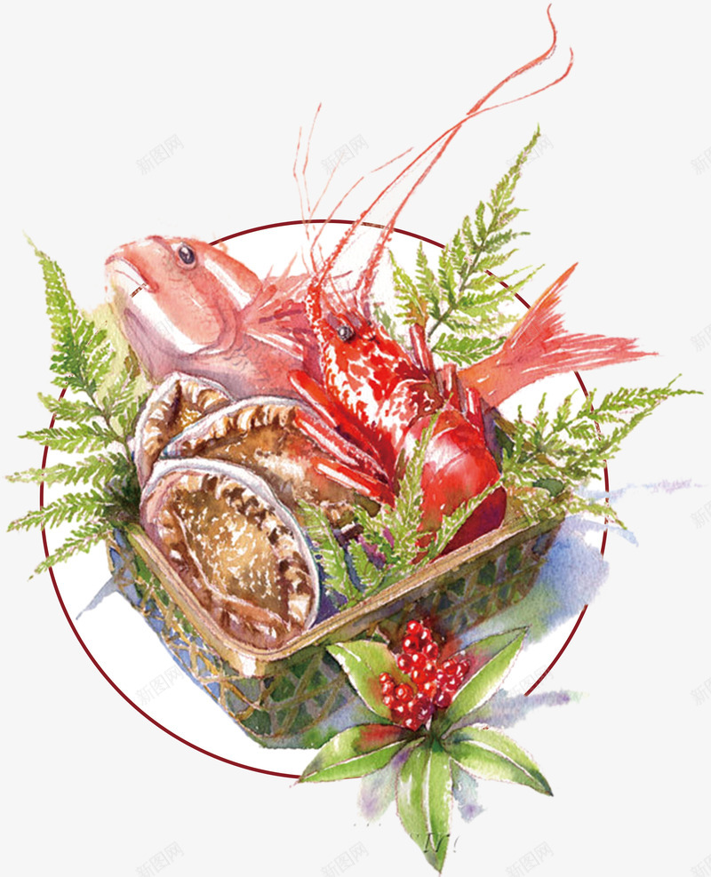 插画风手绘日本料理png免抠素材_新图网 https://ixintu.com 料理PNG 日本料理 海鲜 海鲜拼盘 鱼 鲍鱼 龙虾