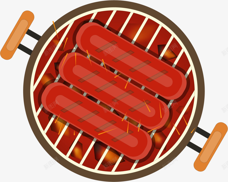 卡通美食烤肠png免抠素材_新图网 https://ixintu.com 卡通 圆圈 圆盘 烤盘 烤肠 线条 美食 香肠