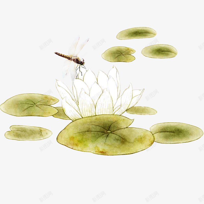 咏荷png免抠素材_新图网 https://ixintu.com 咏荷 水墨 荷叶 荷花 蜻蜓