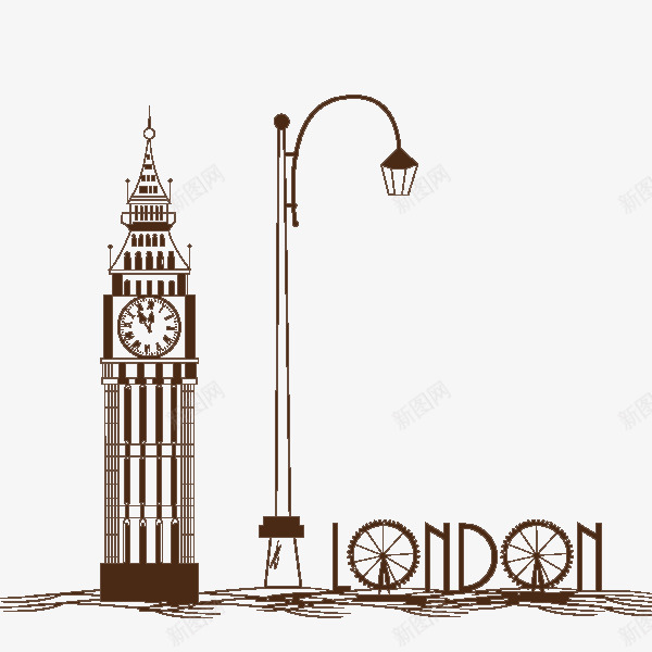 手绘国外旅游景区建筑psd免抠素材_新图网 https://ixintu.com 伦敦 创意 大本钟