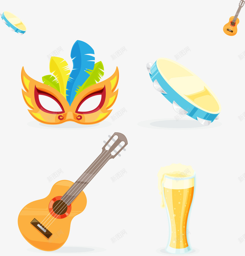 狂欢派对聚会png免抠素材_新图网 https://ixintu.com 尤克里里 巴西 狂欢节 矢量素材 节日派对