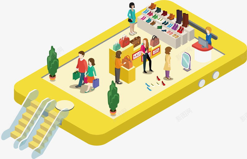 鞋子包包商店模型矢量图ai免抠素材_新图网 https://ixintu.com 包包 商场 模型 购物 鞋子 矢量图