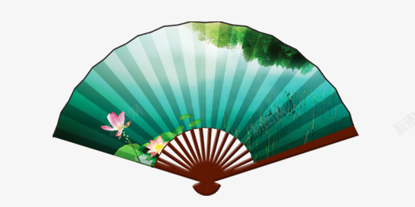 绿色风景扇子png免抠素材_新图网 https://ixintu.com 中国风 古典 海报元素 绿色风景扇子 荷花