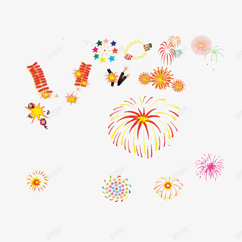 彩色卡通烟花和鞭炮png免抠素材_新图网 https://ixintu.com 卡通 彩色 烟花 节日 过年 鞭炮