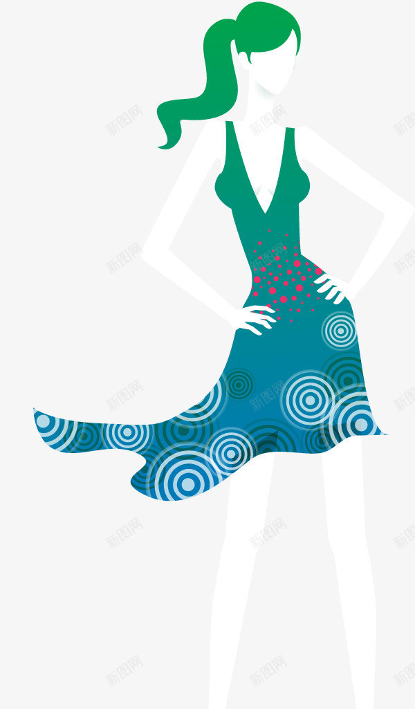 蓝绿色扁平女性人物矢量图ai免抠素材_新图网 https://ixintu.com 人物 圆圈 渐变 职业女性 矢量图