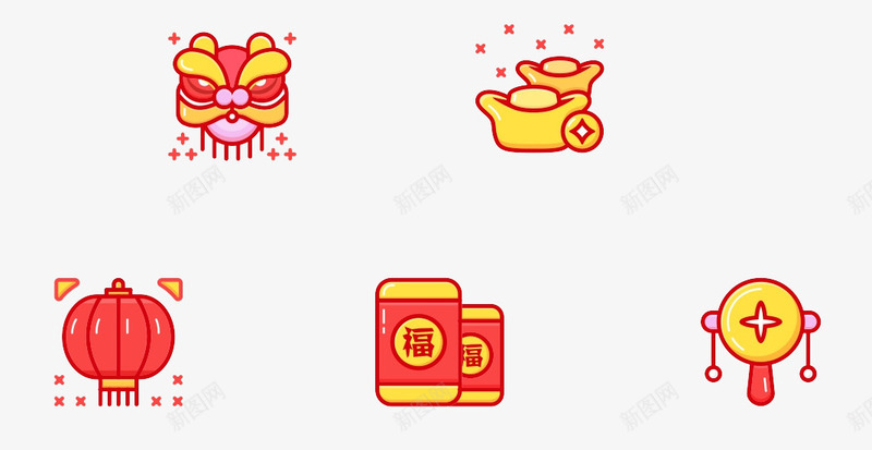 中国风图标png_新图网 https://ixintu.com 灯笼拨浪鼓元宝