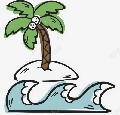 椰子树海浪旅游出行元素图标矢量图图标