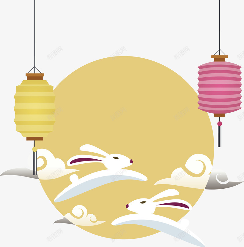 中秋月圆夜矢量图ai免抠素材_新图网 https://ixintu.com 中秋夜 中秋月圆 中秋节 彩色灯笼 玉兔 矢量png 矢量图