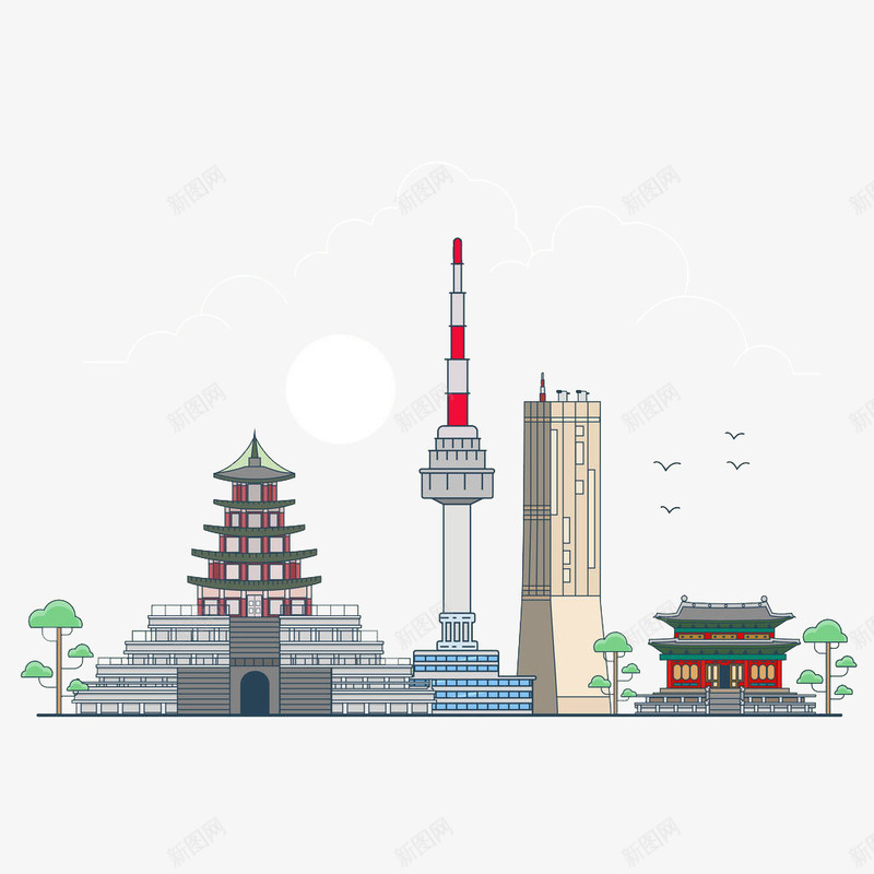 韩国地标旅游元素png免抠素材_新图网 https://ixintu.com 标志性建筑物 韩国 韩国元素 韩国地标 韩国旅游