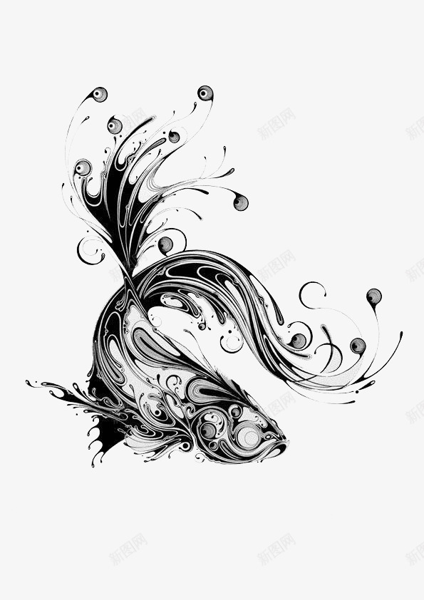 黑白插画鱼psd免抠素材_新图网 https://ixintu.com 插画 简约 鱼 黑白