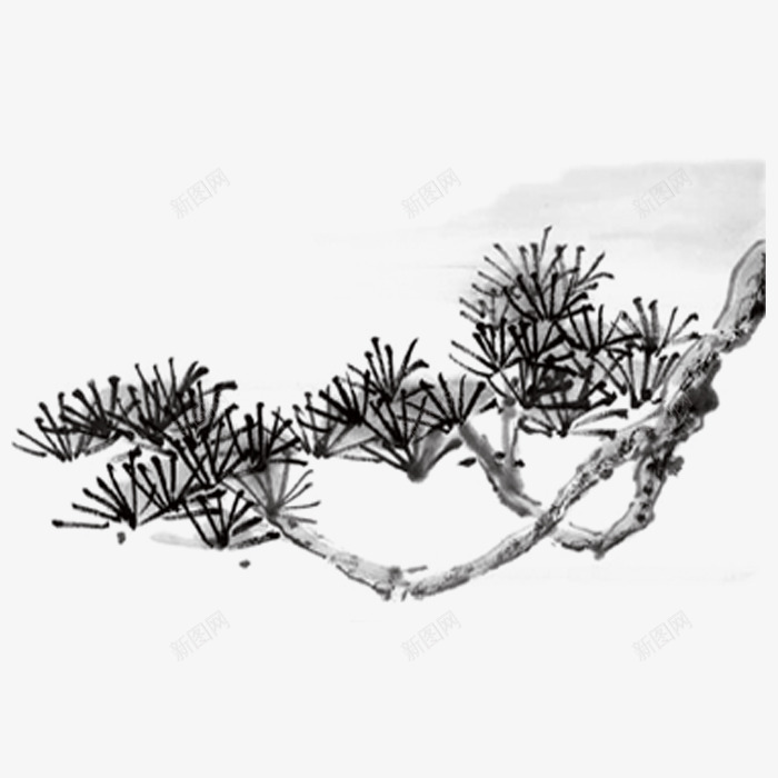 中国画树枝png免抠素材_新图网 https://ixintu.com 中国画 树叶 树枝 黑白