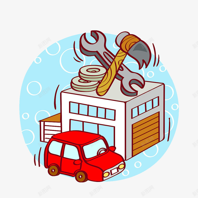 卡通插图修车场地图标png_新图网 https://ixintu.com 修车 修车场地 卡通图标 卡通小汽车 卡通插图 车场 车辆维修