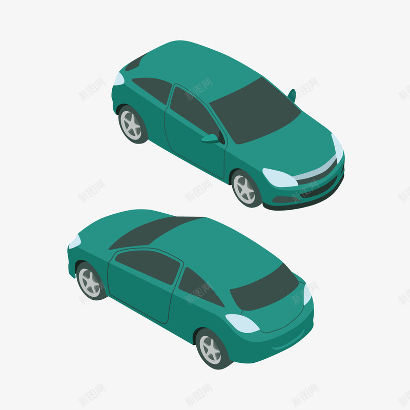 绿色小汽车png免抠素材_新图网 https://ixintu.com 反光 扁平化 汽车 灯光 绿色 蓝色 质感