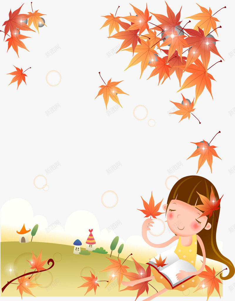 卡通可爱小孩枫树叶矢量图ai免抠素材_新图网 https://ixintu.com 卡通 可爱 小孩 枫树叶 落叶 矢量图