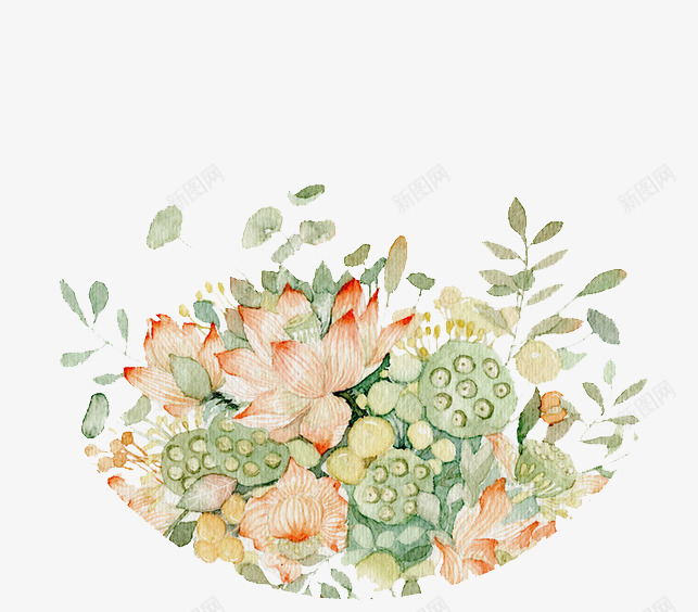 手绘水彩花朵png免抠素材_新图网 https://ixintu.com 水墨绿 水彩 绿色 荷花 装饰