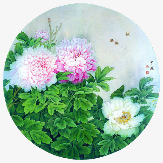 荷花圆形图png免抠素材_新图网 https://ixintu.com 中国风 扇子 花卉