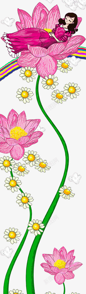 趟在荷花上的少女psd免抠素材_新图网 https://ixintu.com 少女 彩虹 荷花 趟在荷花上的少女