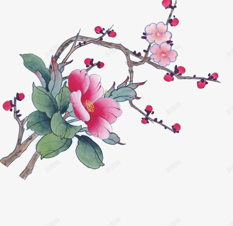 手绘创意元素桃花荷花png免抠素材_新图网 https://ixintu.com 元素 创意 桃花 荷花