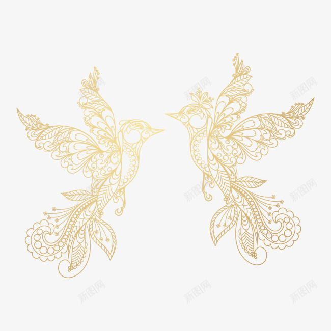 线条画双鸟花纹七夕爱情鸟png免抠素材_新图网 https://ixintu.com 爱情 线条 花纹