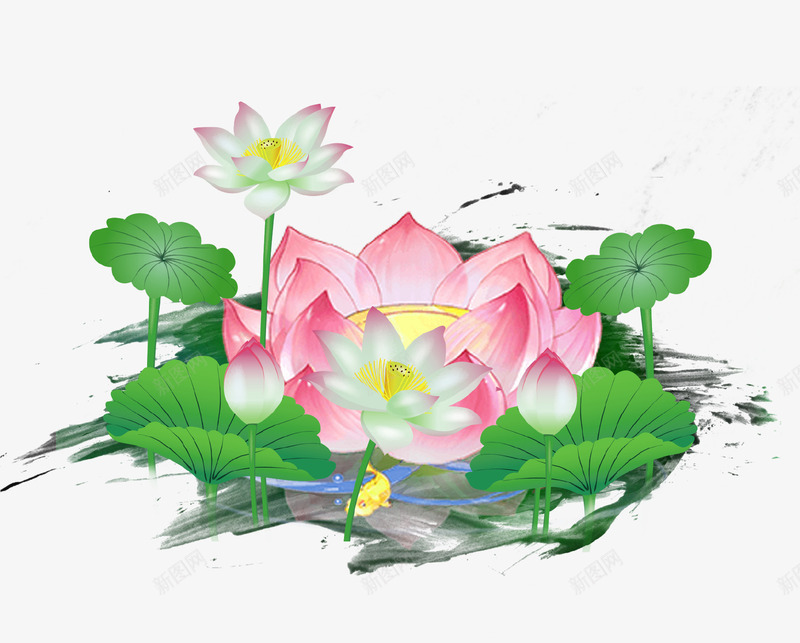 唯美大暑观荷小清新插画psd免抠素材_新图网 https://ixintu.com 二十四 唯美 大暑 小清新 插画 海报 简约 节气 荷花