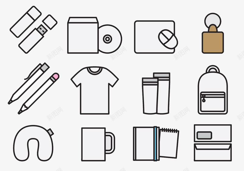 小清新旅游用具图标png_新图网 https://ixintu.com 包包 合集 图标 旅游 用具 衣服 黑色