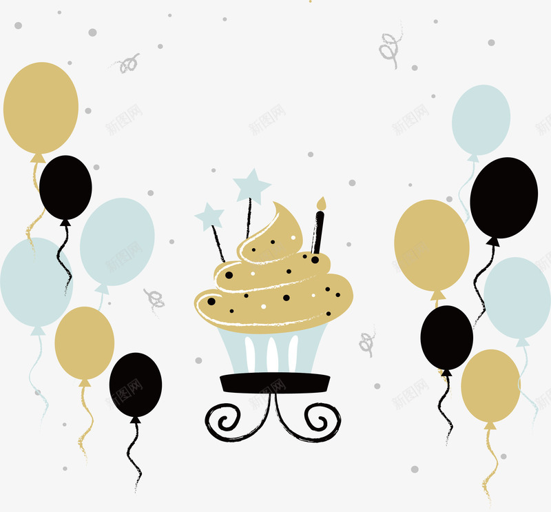 复古风狂欢生日派对png免抠素材_新图网 https://ixintu.com 复古风格 杯子蛋糕 气球装饰框 狂欢继续 生日气球 矢量png