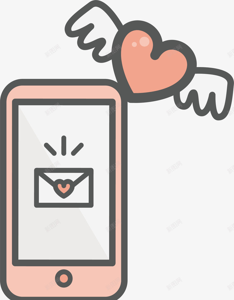 发送爱情的短讯图标png_新图网 https://ixintu.com 手机模型 爱情 爱没有距离 矢量png 翅膀爱心