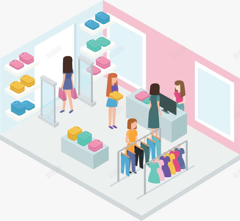 女性衣物购物模型png免抠素材_新图网 https://ixintu.com 商店 商店购物 女性衣服 矢量png 购物商店 购物的人