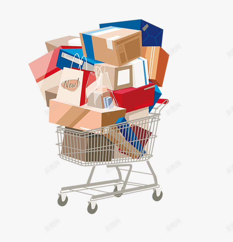 双十一满满的购物车图png免抠素材_新图网 https://ixintu.com 买商品 免抠图 双十一 狂欢购物节 盒子 购物 购物车