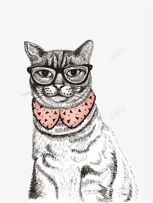 戴眼镜猫png免抠素材_新图网 https://ixintu.com 幼儿园 手绘 手绘小素材 手绘插画 抽象设计 插画 日本 时尚 韩国