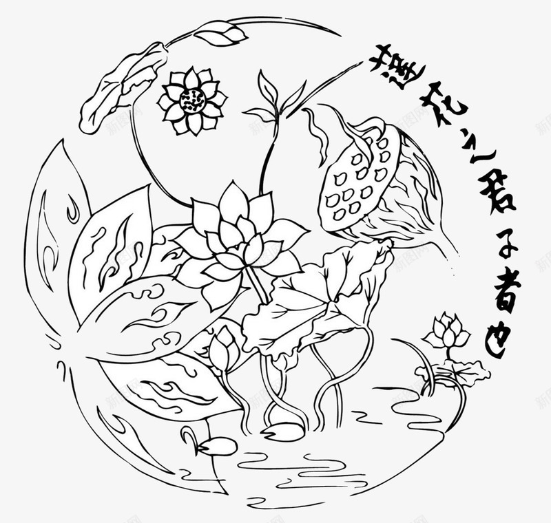 莲花之君子者也png免抠素材_新图网 https://ixintu.com 手绘 线稿 荷花 莲花 莲花画稿图片素材 蓝莲花
