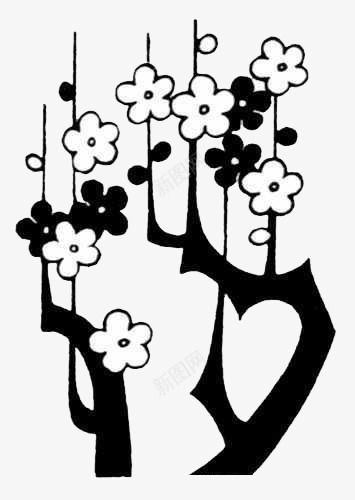 黑白梅花抽象图psd免抠素材_新图网 https://ixintu.com 免费 抽象 梅花 黑白