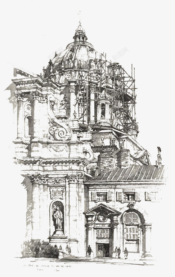黑白素描建筑psd免抠素材_新图网 https://ixintu.com 唯美 手绘 欧式建筑