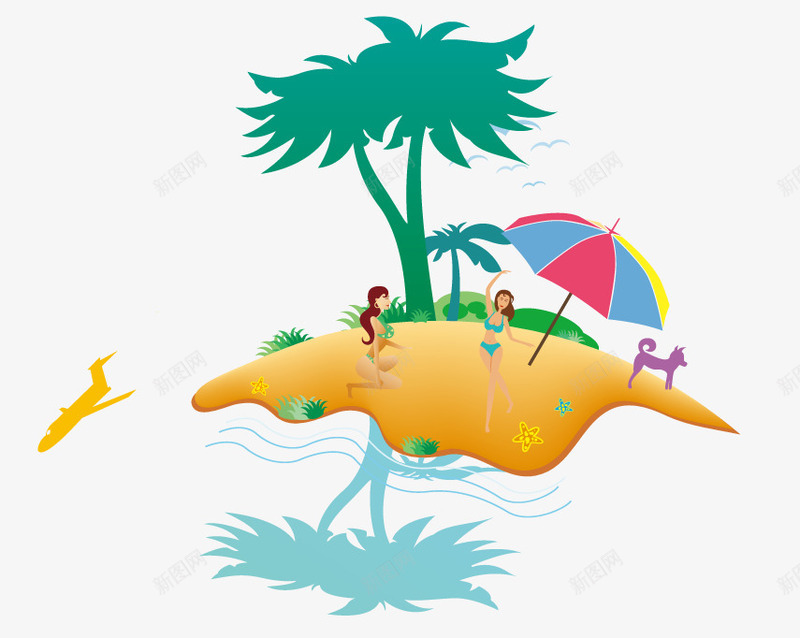 手绘海边旅游矢量图ai免抠素材_新图网 https://ixintu.com 免费png 免费素材 晒太阳 海边 游泳 矢量图