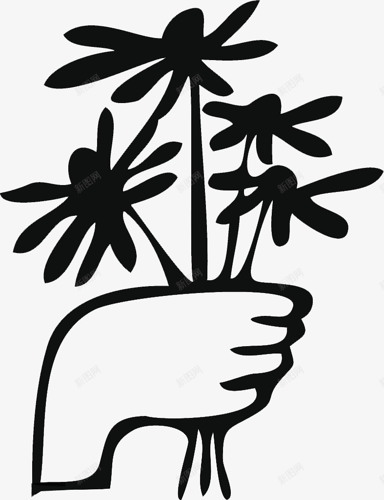 黑白摘花图标png_新图网 https://ixintu.com 摘花 花 花朵 采摘 采花