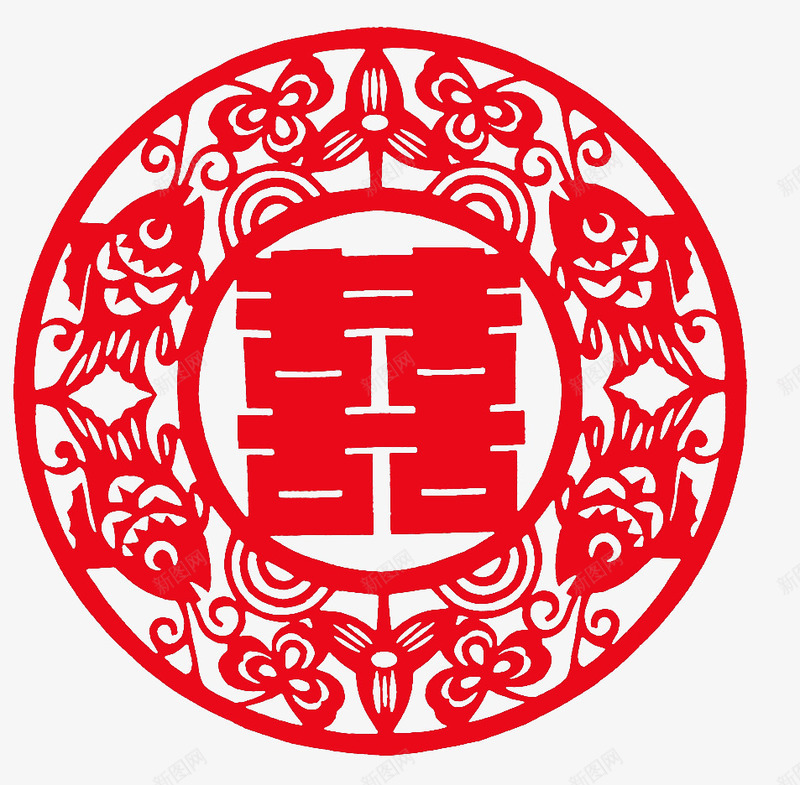 圆圈双喜字png免抠素材_新图网 https://ixintu.com 双喜字 喜庆 圆形喜字 福气