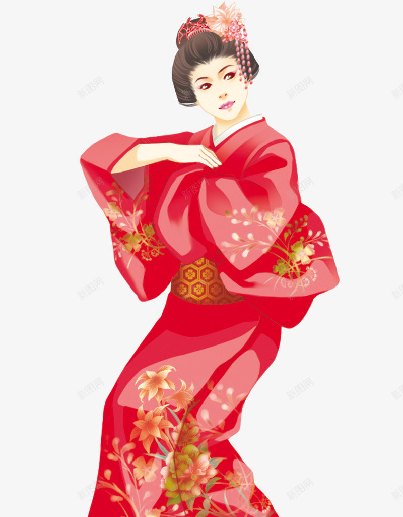 日本女人png免抠素材_新图网 https://ixintu.com 国际 女人 日本 穿和服 红色
