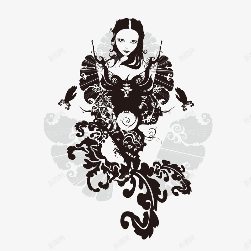 优雅的女人黑白画png免抠素材_新图网 https://ixintu.com 人物 人物装饰画 优雅女人 黑白女人 黑白画