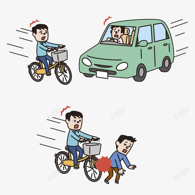 汽车车祸png免抠素材_新图网 https://ixintu.com 卡通 汽车 自行车 车祸