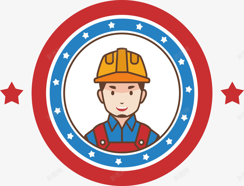 红色圆圈工人标签png免抠素材_新图网 https://ixintu.com 劳动人民 劳动节 工人 矢量png 红色圆圈