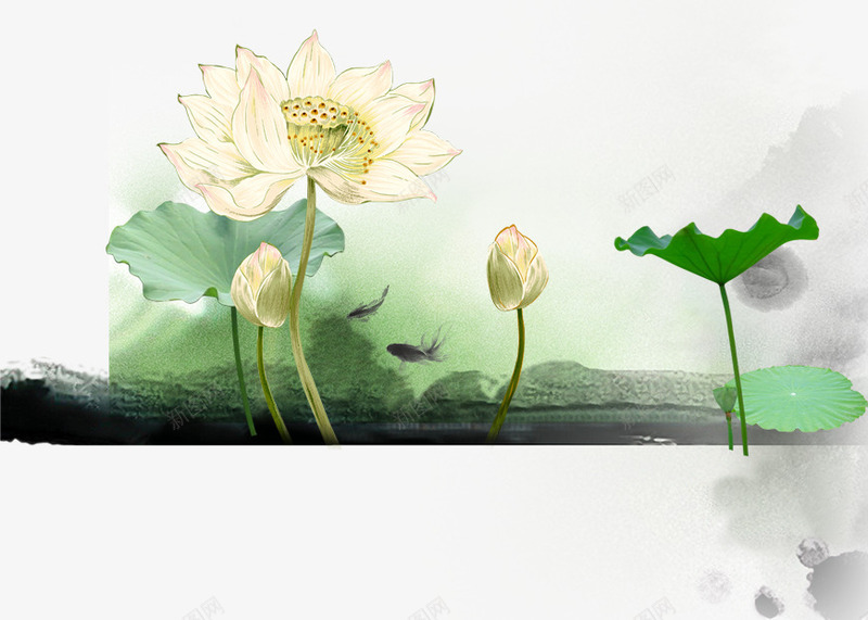 水墨荷花装饰png免抠素材_新图网 https://ixintu.com 中国风 化妆品 水墨 白莲花 荷花