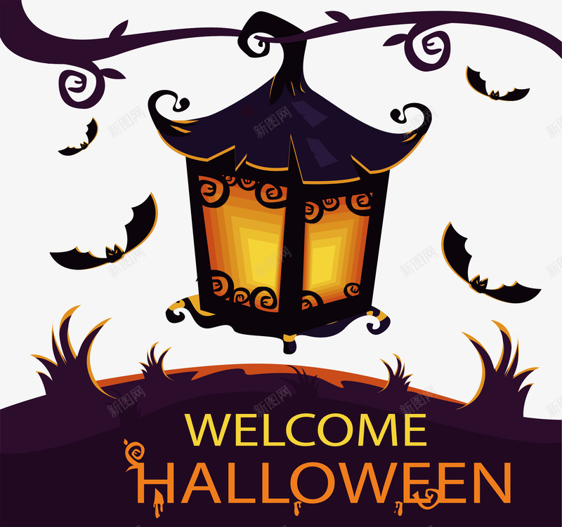 鬼火灯笼万圣节海报矢量图ai免抠素材_新图网 https://ixintu.com halloween 万圣节 万圣节之夜 矢量png 鬼火 鬼火灯笼 矢量图