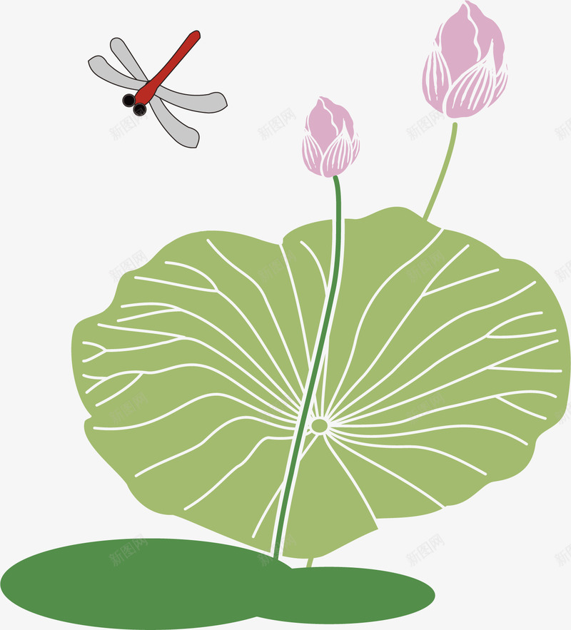 卡通蜻蜓荷花装饰插画png免抠素材_新图网 https://ixintu.com 夏季 夏季荷叶 清新 绿色 绿色夏季荷叶 荷叶 荷花 蜻蜓