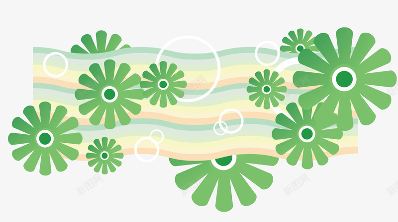 装饰花纹矢量图ai免抠素材_新图网 https://ixintu.com 圆圈 波纹 绿色小花 花朵 雏菊 矢量图