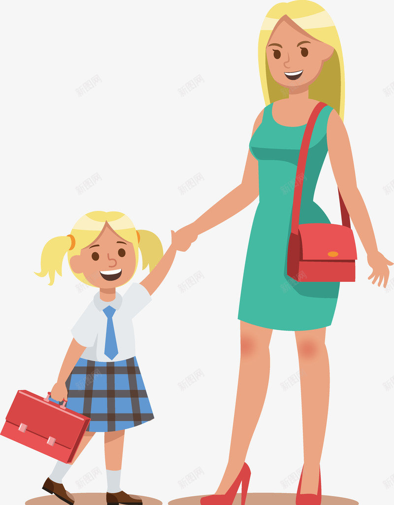手绘卡通快乐的妈妈和女儿矢量图ai免抠素材_新图网 https://ixintu.com 出游 卡通人物 幸福亲情 快乐父子 快乐的妈妈和女儿 旅游的一家三口 母亲与女儿 温馨 父亲和孩子们 矢量图
