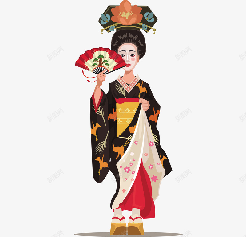 穿着日本服饰的女士矢量图eps免抠素材_新图网 https://ixintu.com 女士 女士png 女士矢量图 扇子 日本人 矢量图